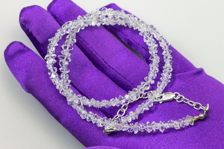 Herkimer Diamond Necklace Natural Clear Solid Strand Dainty Sterling Silver Herkimer Double Terminated Quartz 20 Inches Simple