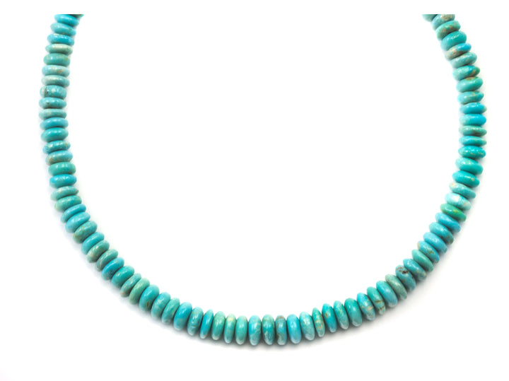 Blue Turquoise Necklace Faceted Solid Strand Link Beaded Sterling Silver 20 Inches natural stone Smooth Light Blue 6.5mm Rondelles
