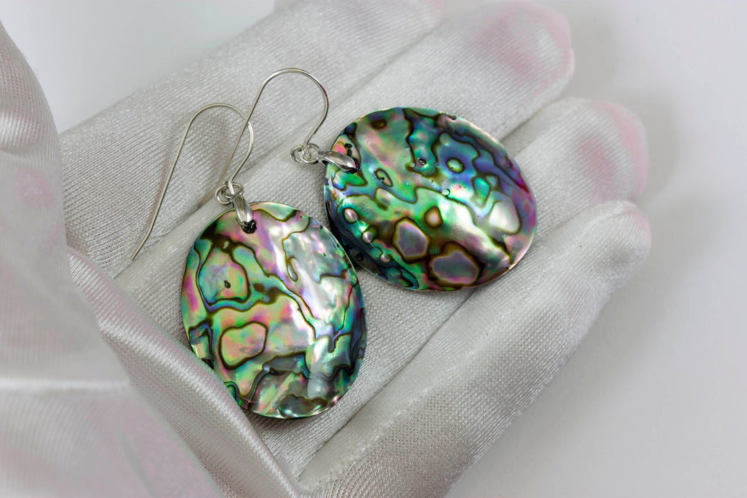 Abalone Paua Shell Teardrop Earrings Oval Natural Peacock Colors 14k Solid Gold or Filled or Sterling Silver Blue Iridescent Drops