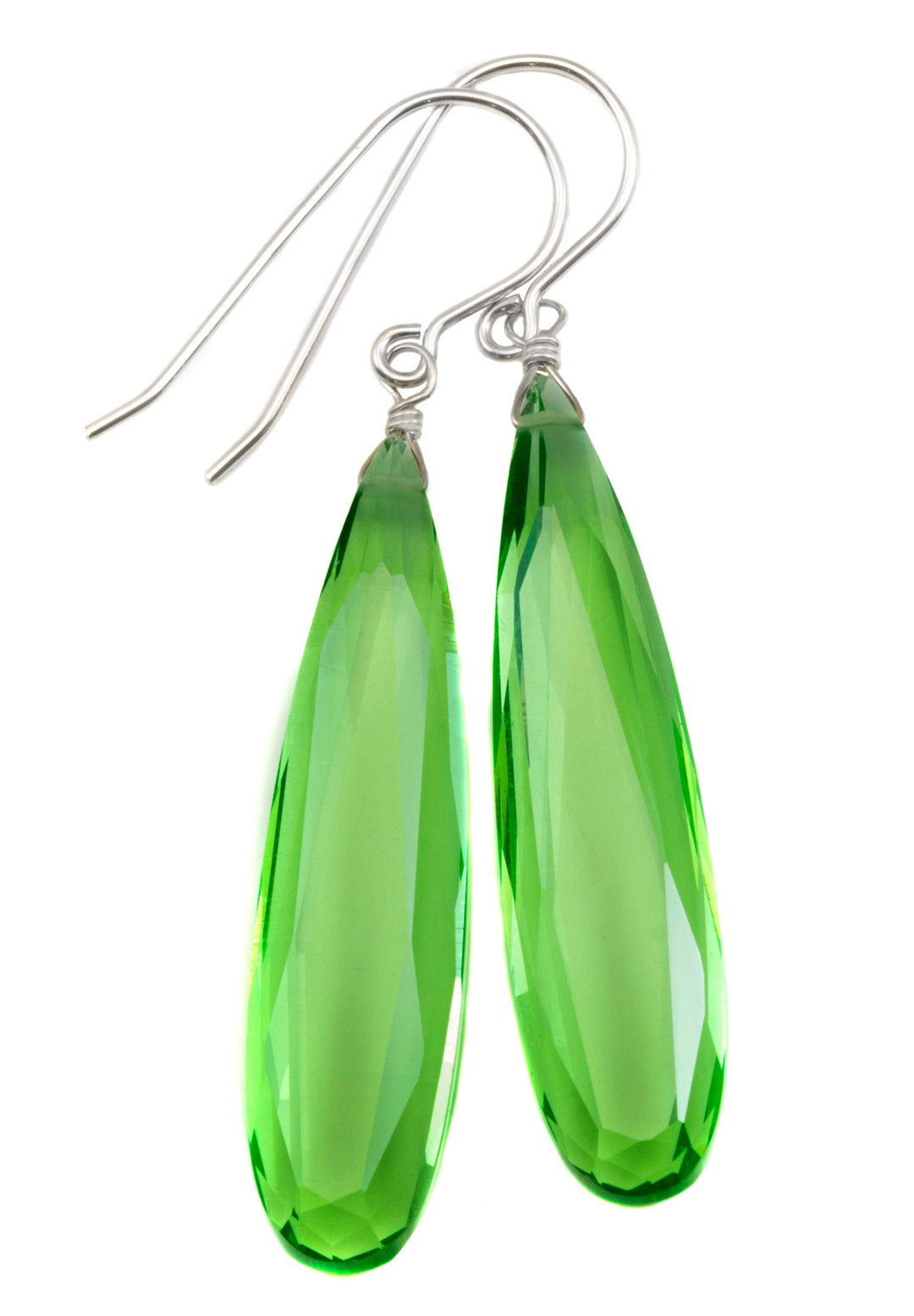 Light Green simulated Peridot Earrings Facet Large Long Dangle 14k Solid Gold or Filled or Sterling Silver Classic Simple Clean 2 Inch Drops