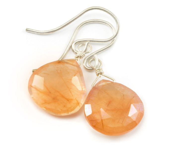 Cherry Quartz Earrings Heart Briolette Natural Peachy Pink Dangles 14k Solid Gold or Filled or Sterling Silver Faceted Simple Light Drops