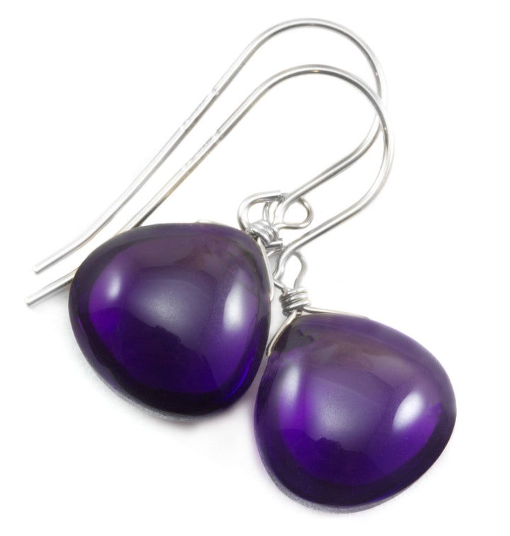 Purple Amethyst Earrings Smooth Simulated Heart 14k Solid Gold or Filled or Sterling Silver Teardrop Deep Rich Purple Simple Everyday