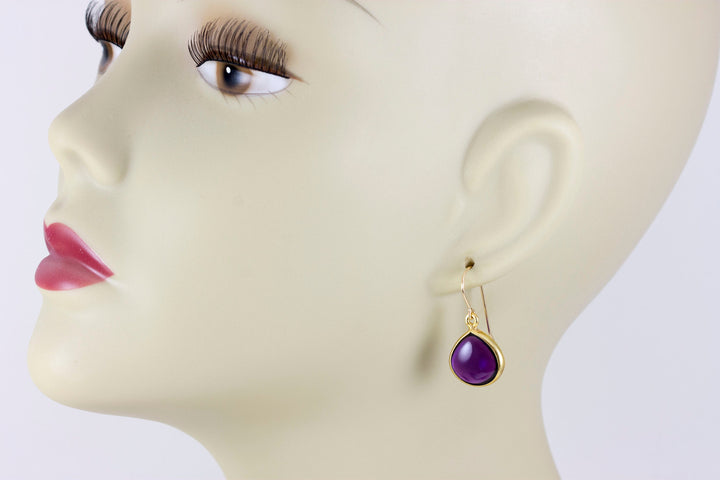 Simulated Purple Amethyst Earrings Smooth Large Heart Smooth Cut 14k Solid Gold or Filled Teardrop Deep Rich Purple Everyday Puffed Drops