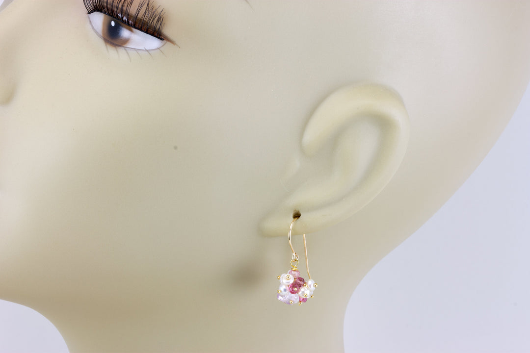 Pink Amethyst Earrings Sterling Silver or 14k Solid Gold or Filled Teardrop Dangle Cluster Drops AAA Natural Brazilian Drops Pearl Topaz