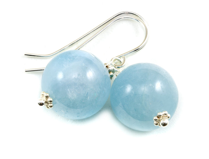 Aquamarine Earrings Natural Blue Round Simple Dangle Drops Sterling Silver or 14k Solid Gold or Filled Soft Aqua Blue Simple Daily Drops