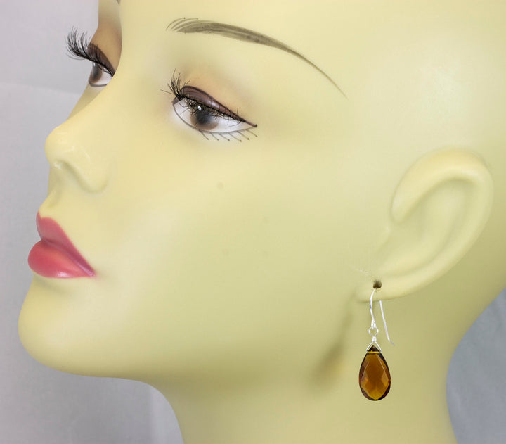 Madeira Citrine Earrings Large Simulated Faceted Briolette Pear Teardrops 14k solid gold or filled or Sterling Silver Rich Dark Yellow Amber