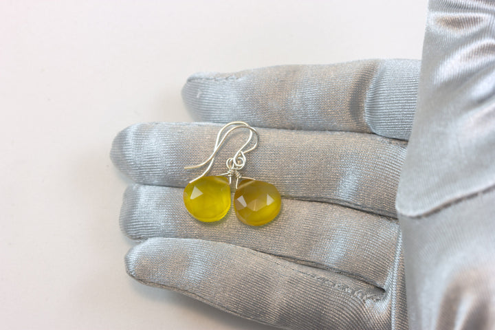 Yellow Chalcedony Earrings Teardrop Faceted Heart 14k Solid Gold or Filled or Sterling Silver Spyglass Designs cheery Dainty bright unique