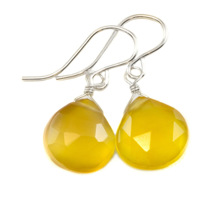 Yellow Chalcedony Earrings Teardrop Faceted Heart 14k Solid Gold or Filled or Sterling Silver Spyglass Designs cheery Dainty bright unique