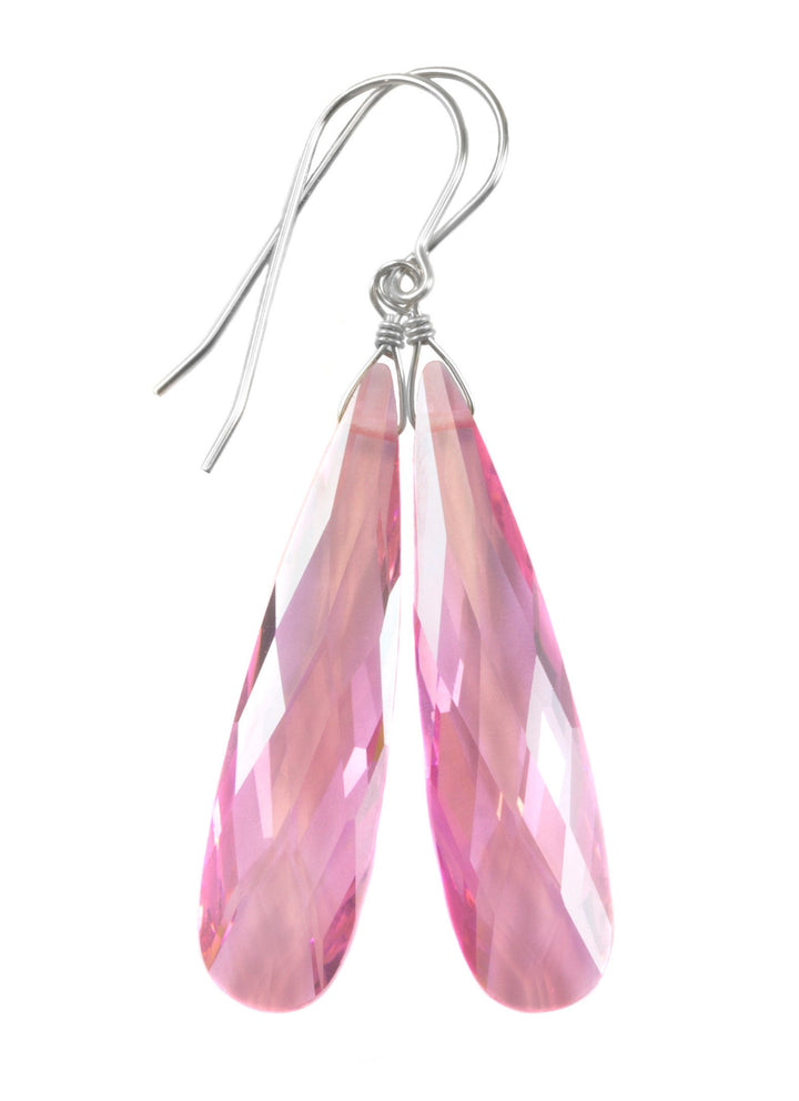 Sapphire Pink Earrings Cubic Zirconia Long Large Teardrops AAA CZ 14k solid Gold or Filled or Sterling Silver Bright Pink Simple 2 Inch Drop