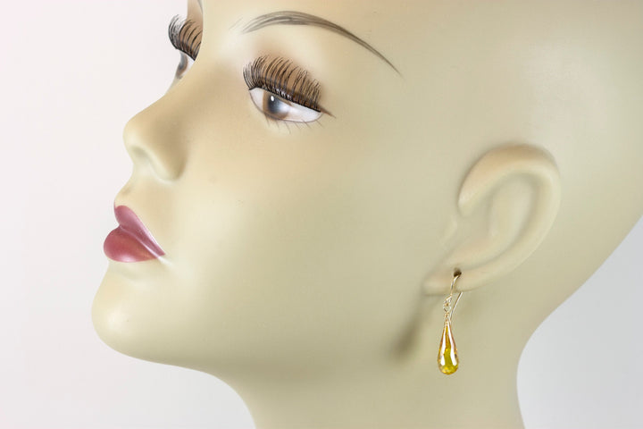 Canary Yellow or Champagne Earrings Cubic Zirconia AAA CZ  Long Dangle 14k solid gold or filled or Sterling Silver Sim Diamond Briolettes