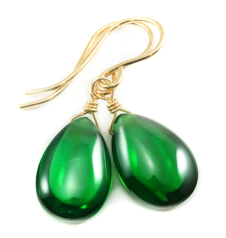 Emerald Green Cubic Zirconia Earrings Smooth Teardrop AAA CZ  Sterling Silver or 14k Solid Gold or Filled Rich Color Simple Dainty Drops