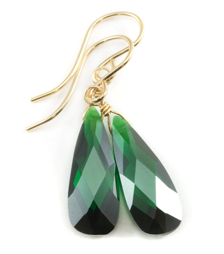 Emerald Green Cubic Zirconia Earrings Long Teardrop AAA CZ  Sterling Silver or 14k Solid Gold or Filled Faceted Simple Contemporary Drops