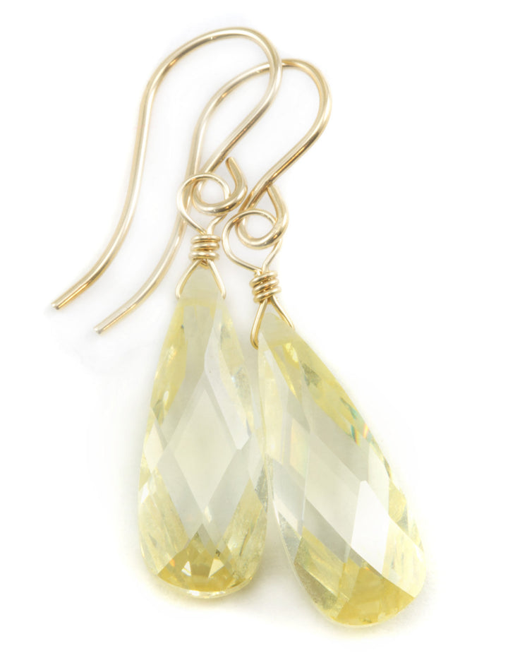 Pale Yellow Champagne Earrings Cubic Zirconia AAA CZ  Long Dangle 14k solid gold or filled or Sterling Silver Soft Faceted Teardrop Drops