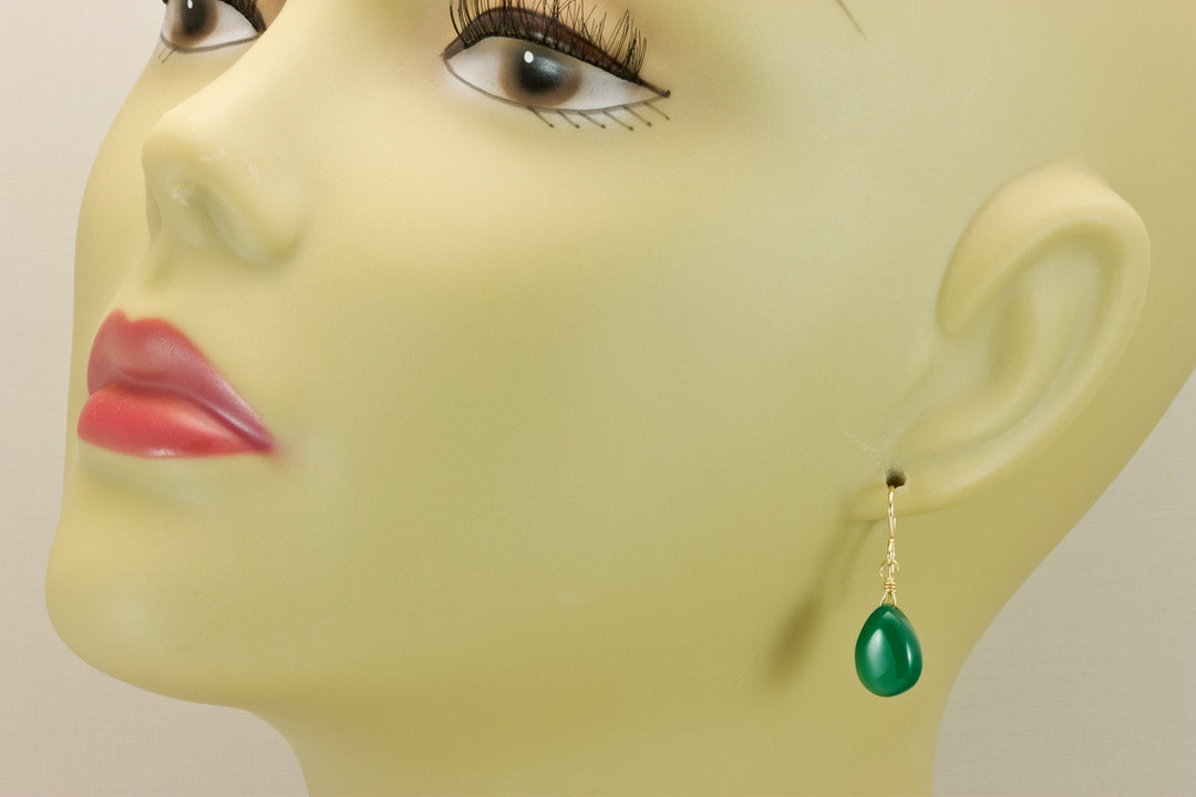 Onyx Earrings  Emerald Green Color Smooth Teardrop Briolette Cut 14k Solid Gold or Filled or Sterling Silver lightweight simple dainty drops