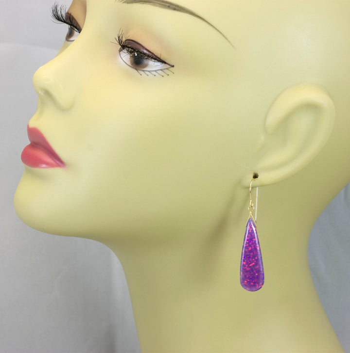 Opal Earrings Long AAA Teardrops 14k Solid Gold or Filled or Sterling Silver 2 Inch AAA cut iridescent pink lavender simple daily drops