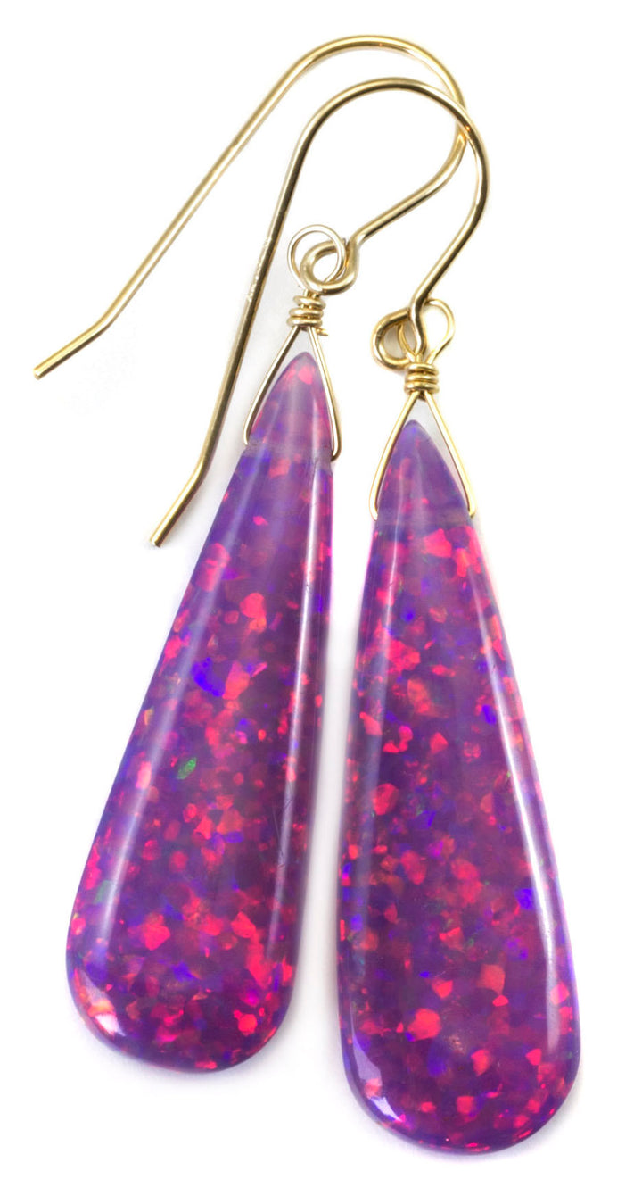 Opal Earrings Long AAA Teardrops 14k Solid Gold or Filled or Sterling Silver 2 Inch AAA cut iridescent pink lavender simple daily drops