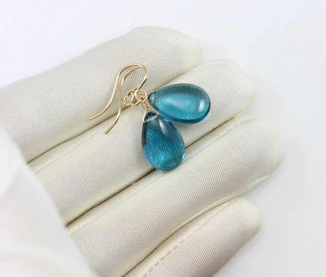 Hot Blue Sim Alexandrite Earrings Smooth Teardrop Briolette  Large Drop Sterling Silver or 14k Solid Yellow Gold or Filled Pear Simple Drops