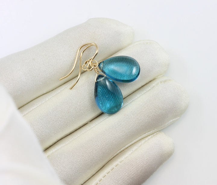 Hot Blue Sim Alexandrite Earrings Smooth Teardrop Briolette  Large Drop Sterling Silver or 14k Solid Yellow Gold or Filled Pear Simple Drops