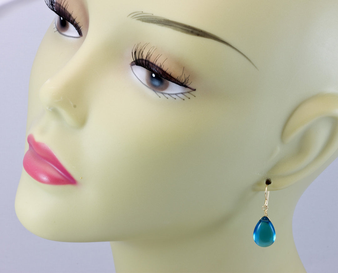 Hot Blue Sim Alexandrite Earrings Smooth Teardrop Briolette  Large Drop Sterling Silver or 14k Solid Yellow Gold or Filled Pear Simple Drops