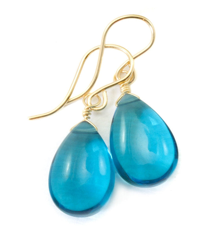 Hot Blue Sim Alexandrite Earrings Smooth Teardrop Briolette  Large Drop Sterling Silver or 14k Solid Yellow Gold or Filled Pear Simple Drops