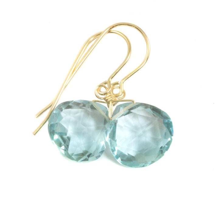 Aquamarine Earrings faceted simulated aqua Heart Drop Teardrop Sterling Silver or 14k Solid Gold or Filled Soft Aqua Blue Simple Dainty
