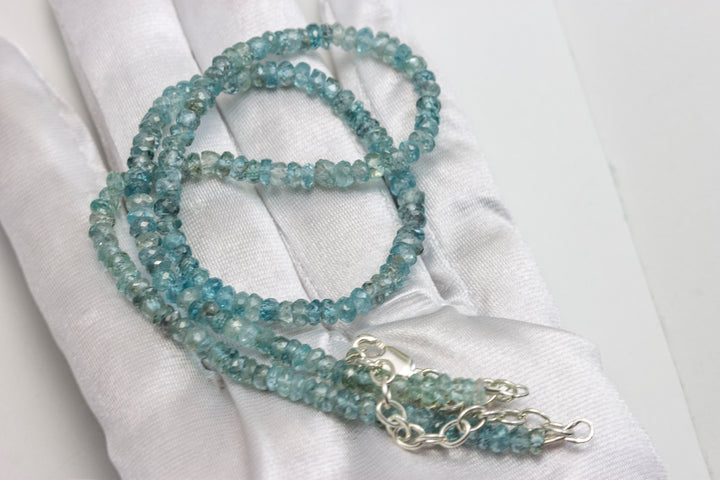 Natural Blue Zircon Necklace 14k Gold filled or Sterling Silver 18 20 Inch Chain Facet Adjustable Earthy Gemstones 3.5mm Blue Solid Strand
