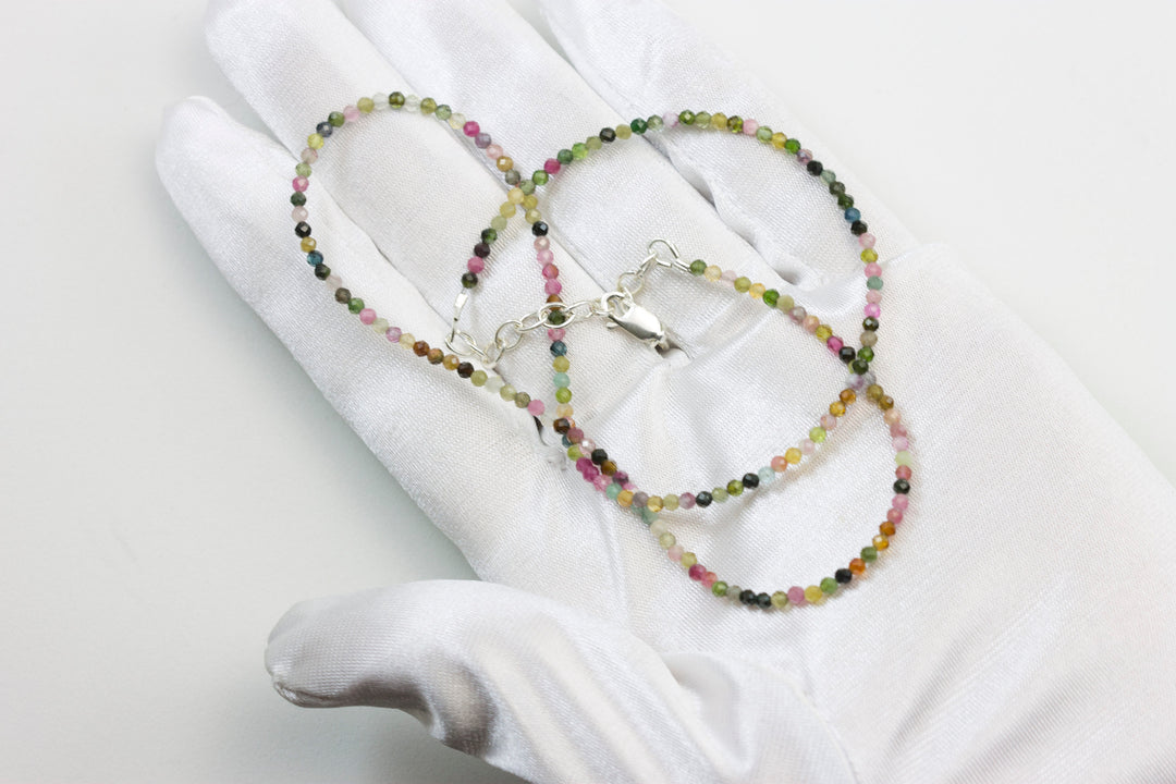 Multi Colored Tourmaline Necklace Natural Earthy Solid Strand Dainty Small Sterling Silver 14k Gold Filled Micro Faceted 18 19 Inches Simple