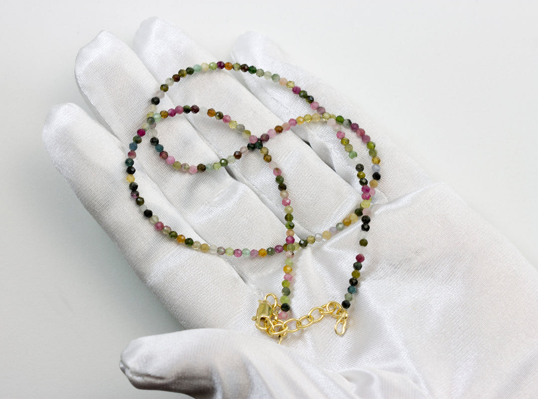 Multi Colored Tourmaline Necklace Natural Earthy Solid Strand Dainty Small Sterling Silver 14k Gold Filled Micro Faceted 18 19 Inches Simple
