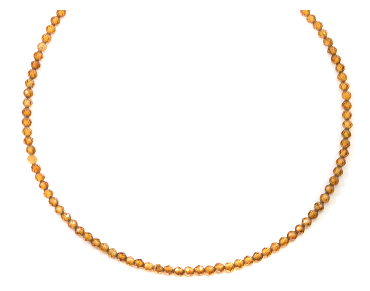 Hessonite Garnet Necklace Natural Amber Yellow Solid Strand Dainty Small Sterling Silver 14k Gold FIlled Micro Faceted 18 19 Inches Simple