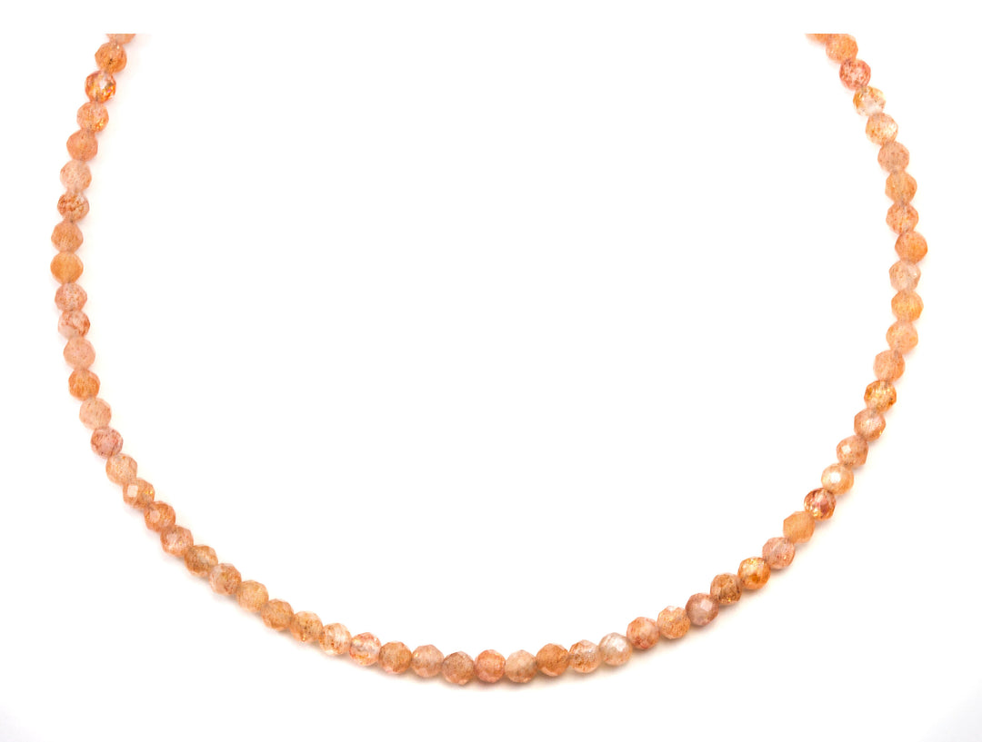 Sunstone Necklace Natural Shimmery Peach Solid Strand Dainty Small Sterling Silver 14k Gold Filled Micro Faceted 19 20 Inches Simple