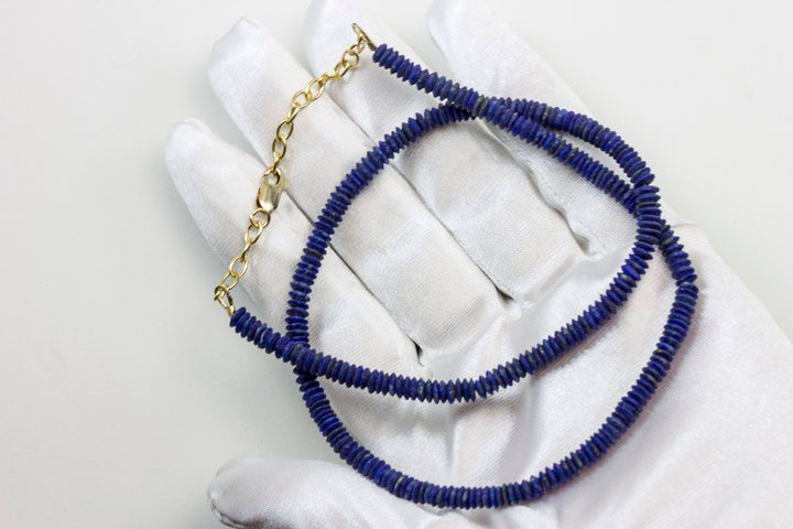 Lapis Lazuli Necklace Natural Earthy Matt Blue Solid Strand Dainty Sterling Silver 14k Gold Filled Smooth Round Disc 20 Inches Simple