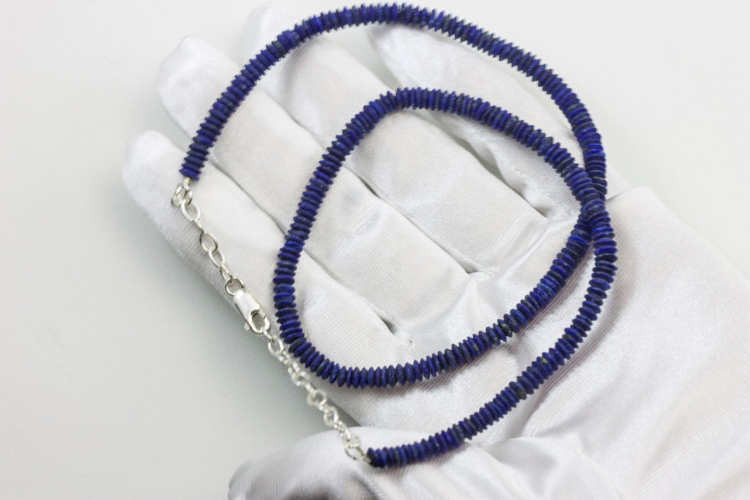 Lapis Lazuli Necklace Natural Earthy Matt Blue Solid Strand Dainty Sterling Silver 14k Gold Filled Smooth Round Disc 20 Inches Simple