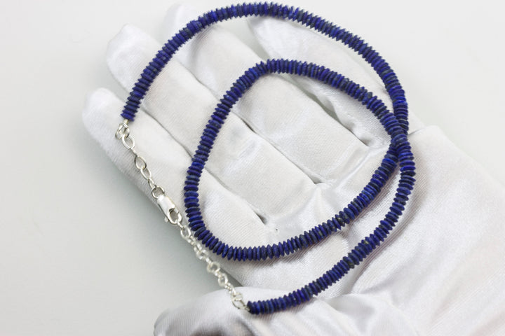 Lapis Lazuli Necklace Natural Earthy Matt Blue Solid Strand Dainty Sterling Silver 14k Gold Filled Smooth Round Disc 20 Inches Simple