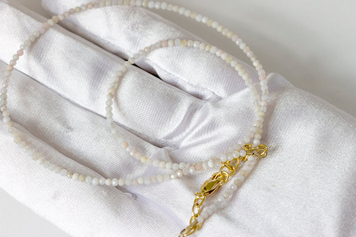 Pink Opal Necklace Natural White and Pink Mix Solid Strand Dainty Small Sterling Silver 14k Gold Filled Micro Faceted 18 19 Inches Simple