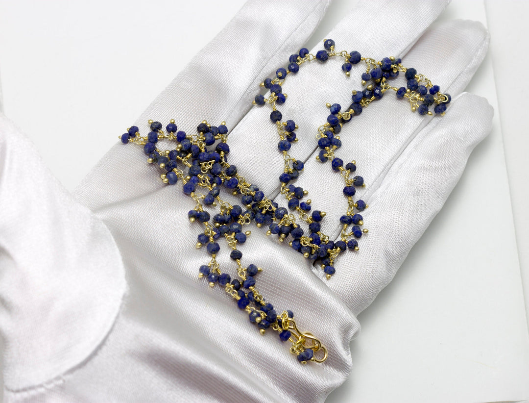 Lapis Lazuli Blue Necklace Natural Faceted Spaced Link  Beaded 14k Gold Fill Cluster Style 18 19 Inches Simple Everyday Small Dainty