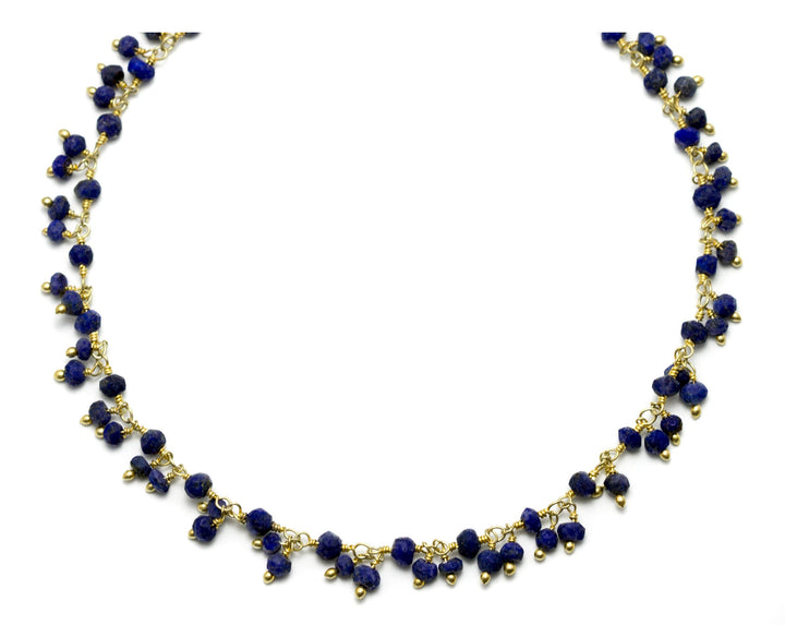 Lapis Lazuli Blue Necklace Natural Faceted Spaced Link  Beaded 14k Gold Fill Cluster Style 18 19 Inches Simple Everyday Small Dainty