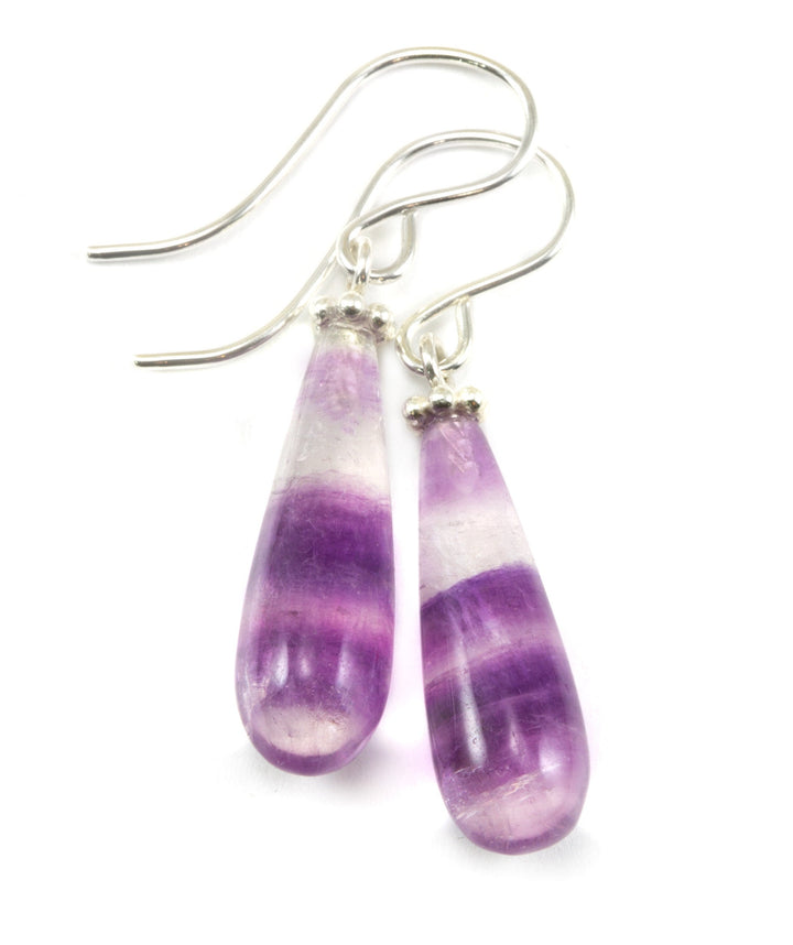 Fluorite Earrings Sterling Silver or 14k solid gold or filled Purple Striped  Smooth Teardrop  Flourite Spyglass Designs Simple Dainty Drops