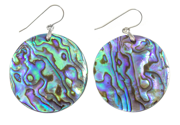Abalone Paua Shell Teardrop Earrings Natural Peacock Round 14k Solid Gold or Filled or Sterling Silver X Large Simple MOP Drops AAA 2 Inch