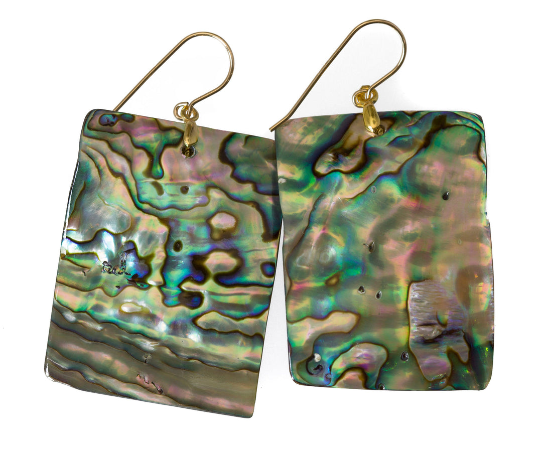 Abalone Paua Shell Teardrop Earrings Natural Peacock Rectangle 14k Solid Gold or Filled or Sterling Silver X Large Simple MOP Drops  2 Inch