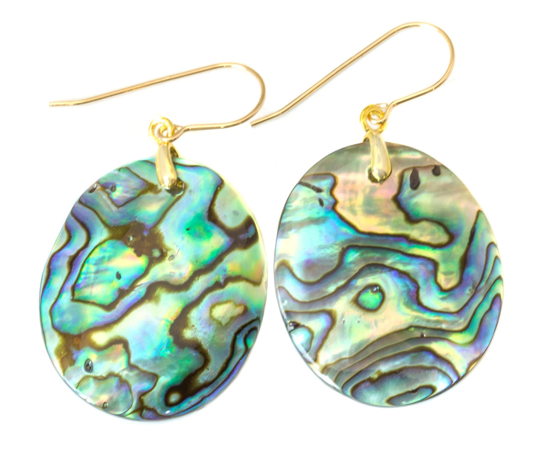 Abalone Paua Shell Teardrop Earrings Oval Natural Peacock Colors 14k Solid Gold or Filled or Sterling Silver Blue Iridescent Drops