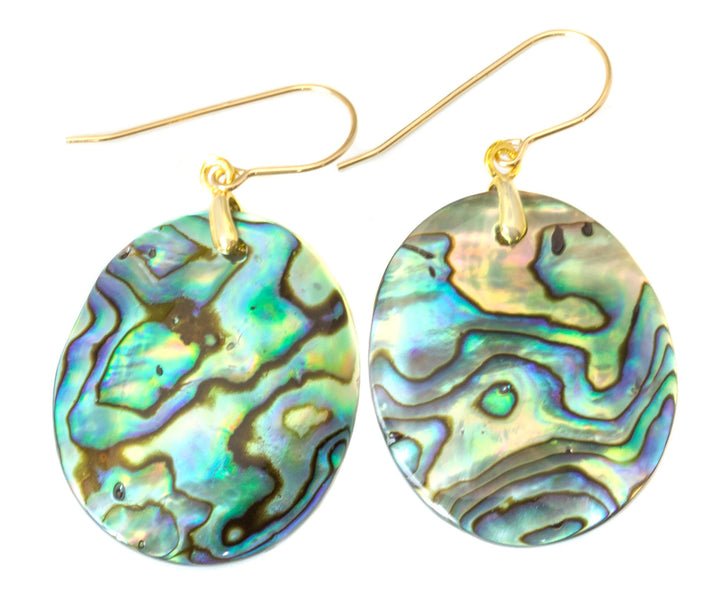 Abalone Paua Shell Teardrop Earrings Oval Natural Peacock Colors 14k Solid Gold or Filled or Sterling Silver Blue Iridescent Drops