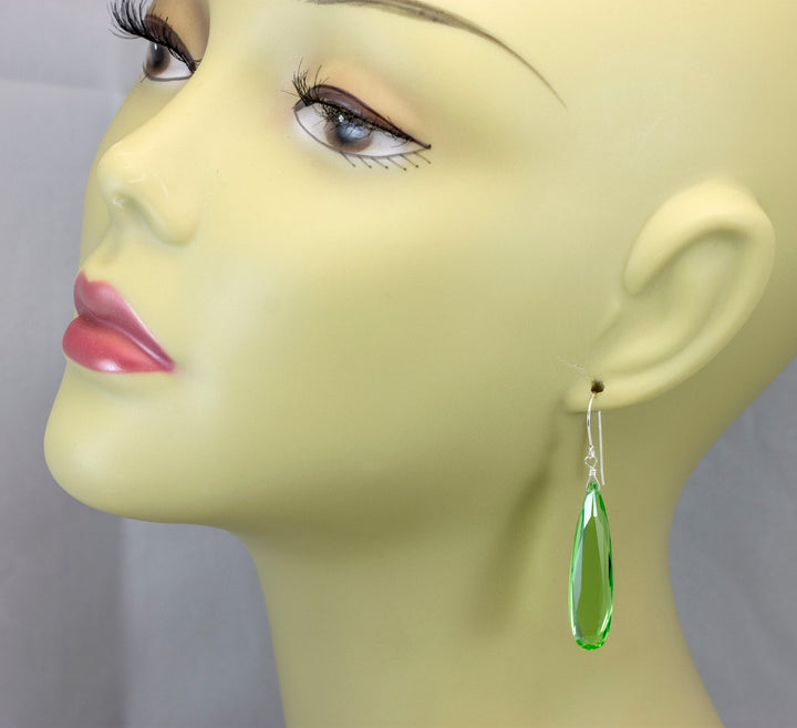 Light Green simulated Peridot Earrings Facet Large Long Dangle 14k Solid Gold or Filled or Sterling Silver Classic Simple Clean 2 Inch Drops