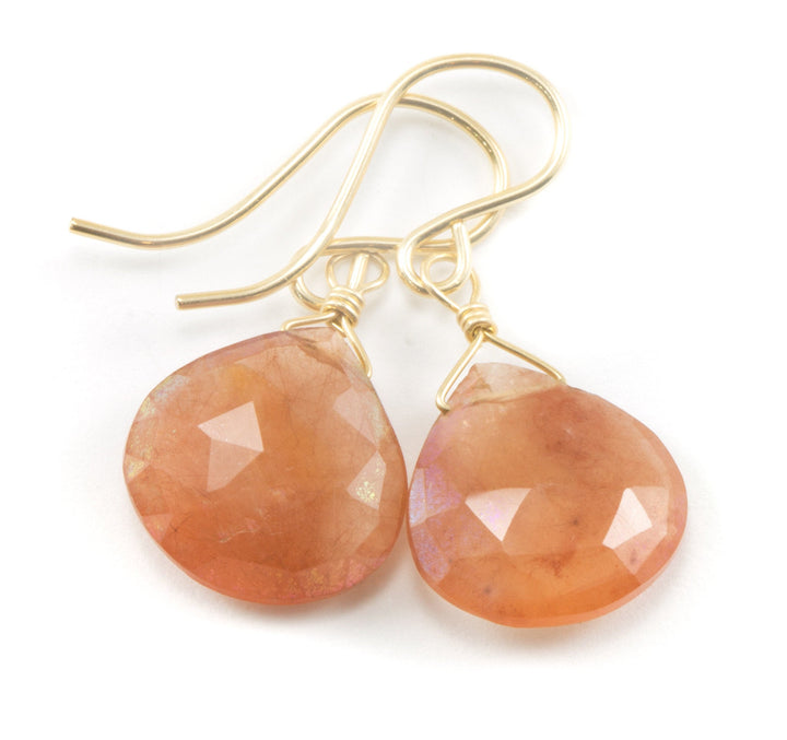 Cherry Quartz Earrings Heart Briolette Natural Peachy Pink Dangles 14k Solid Gold or Filled or Sterling Silver Faceted Simple Light Drops