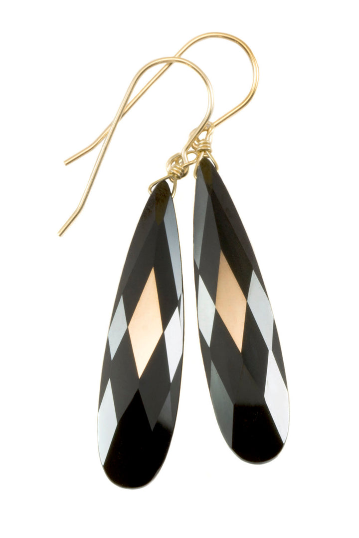 Cubic Zirconia Earrings Simulated Black Diamond Long Large Teardrop AAA CZ 14k Solid Gold or Filled or Sterling Silver Simple 2 Inch Drops