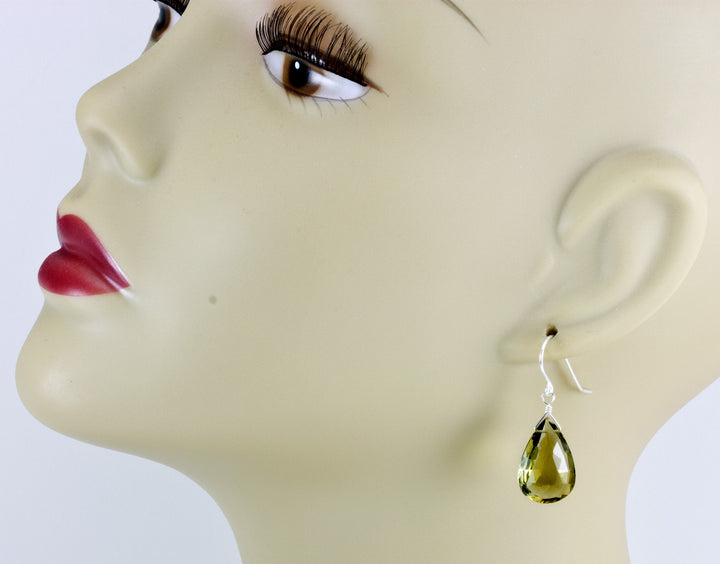 Green Olive Smoky Quartz Earrings Teardrop Fat Extra Large Long Natural Smokey 14k Solid Gold or Yellow or Rose Filled or Sterling Silver