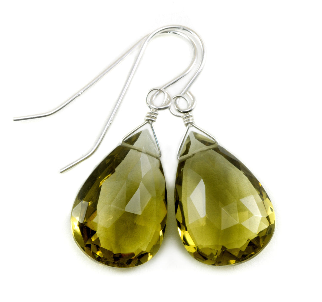 Green Olive Smoky Quartz Earrings Teardrop Fat Extra Large Long Natural Smokey 14k Solid Gold or Yellow or Rose Filled or Sterling Silver