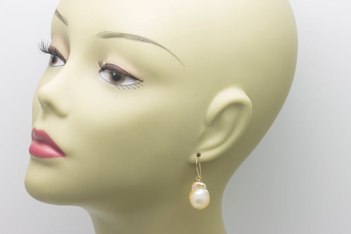 Baroque Pearl Earrings Sterling Silver or 14k Solid Gold or Filled French Earwire Champagne Pink Simple Pearls Genuine Freshwater Drops