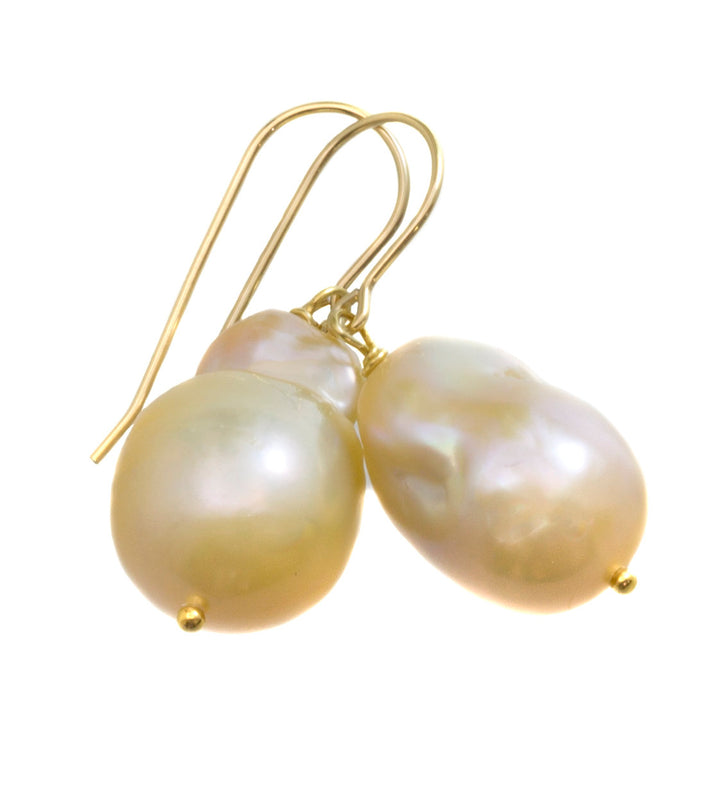 Baroque Pearl Earrings Sterling Silver or 14k Solid Gold or Filled French Earwire Champagne Pink Simple Pearls Genuine Freshwater Drops