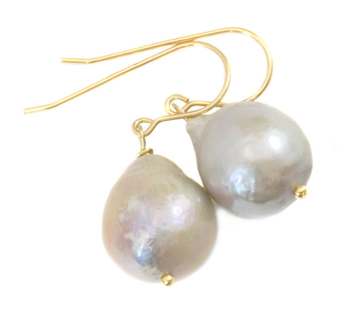 Baroque Pearl Earrings Sterling Silver or 14k Solid Yellow Gold or Filled Grey and Pink Simple Dainty Pearls Freshwater Unique Drops