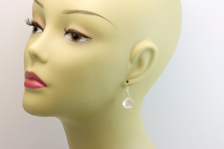 Rose Quartz Earrings Pink Dainty Heart Teardrop Dangle Sterling Silver or 14k solid Gold or Filled Classic Faceted Simple Everyday